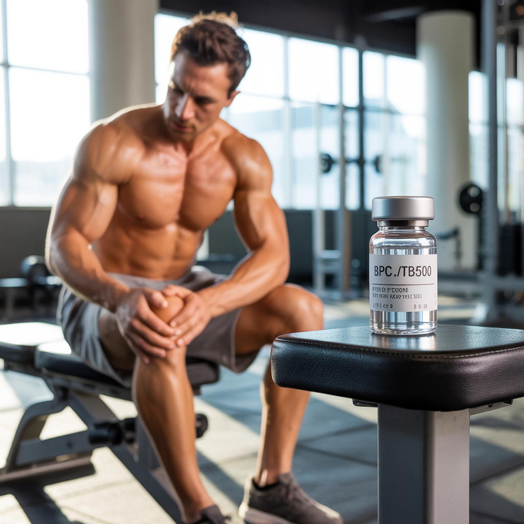 Athletic man resting on a weight bench during recovery