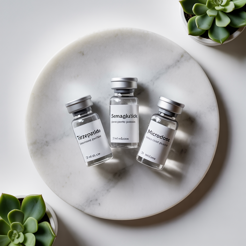 A trio of prescription treatment vials on a marble surface